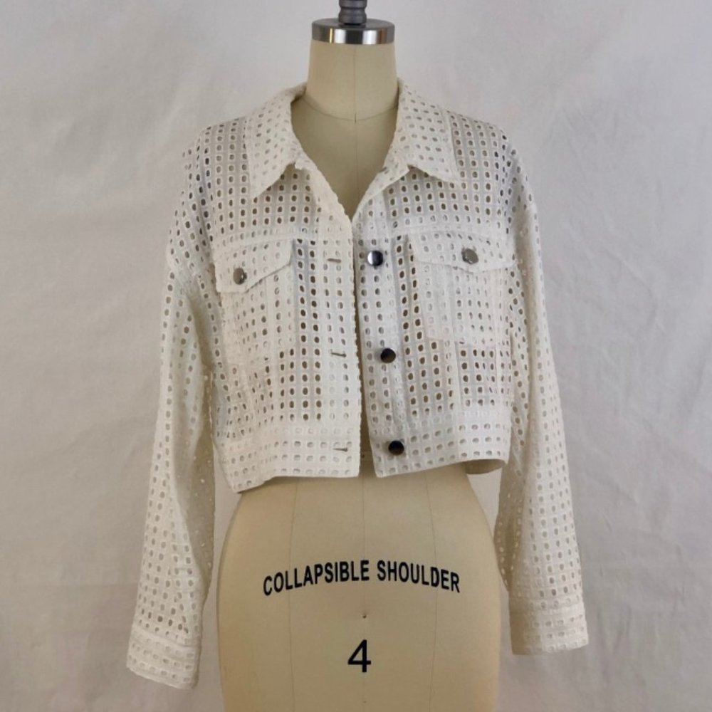 NWT Fleur du Mal Eyelet Cropped Jacket - 0 - Picture 2 of 7